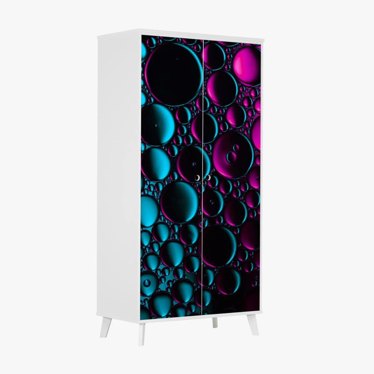 Naklejka na szafę turkusowo-magenta wzór bąbelków – Wallissimo® Naklejka na szafę turkusowo-magenta wzór bąbelków – Wallissimo®