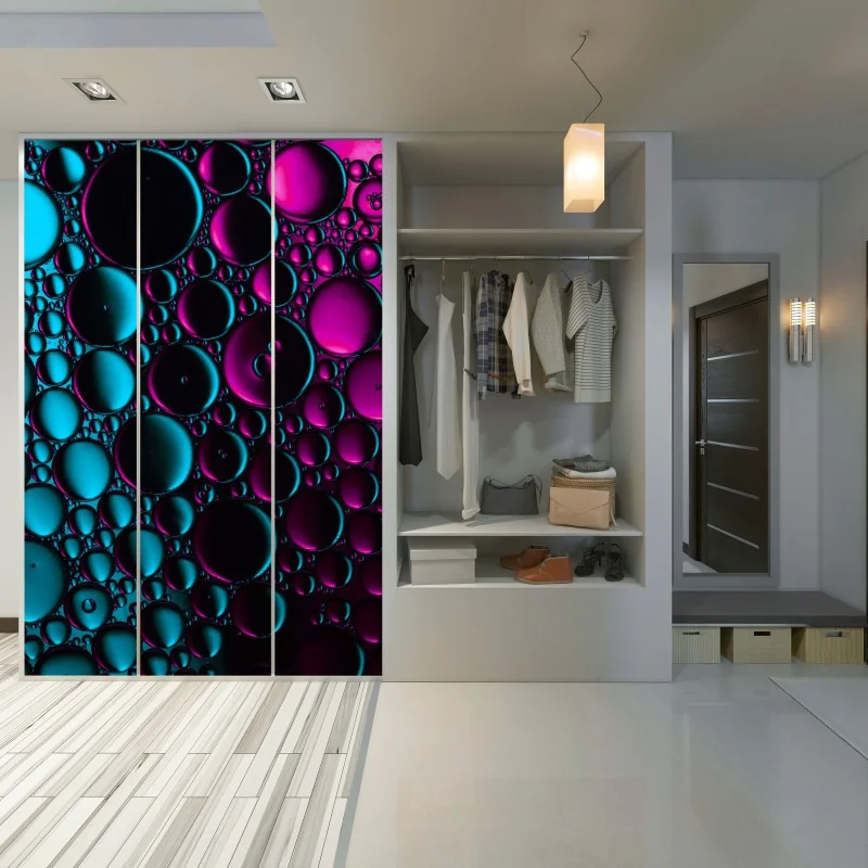 Naklejka na szafę turkusowo-magenta wzór bąbelków – Wallissimo® Naklejka na szafę turkusowo-magenta wzór bąbelków – Wallissimo®