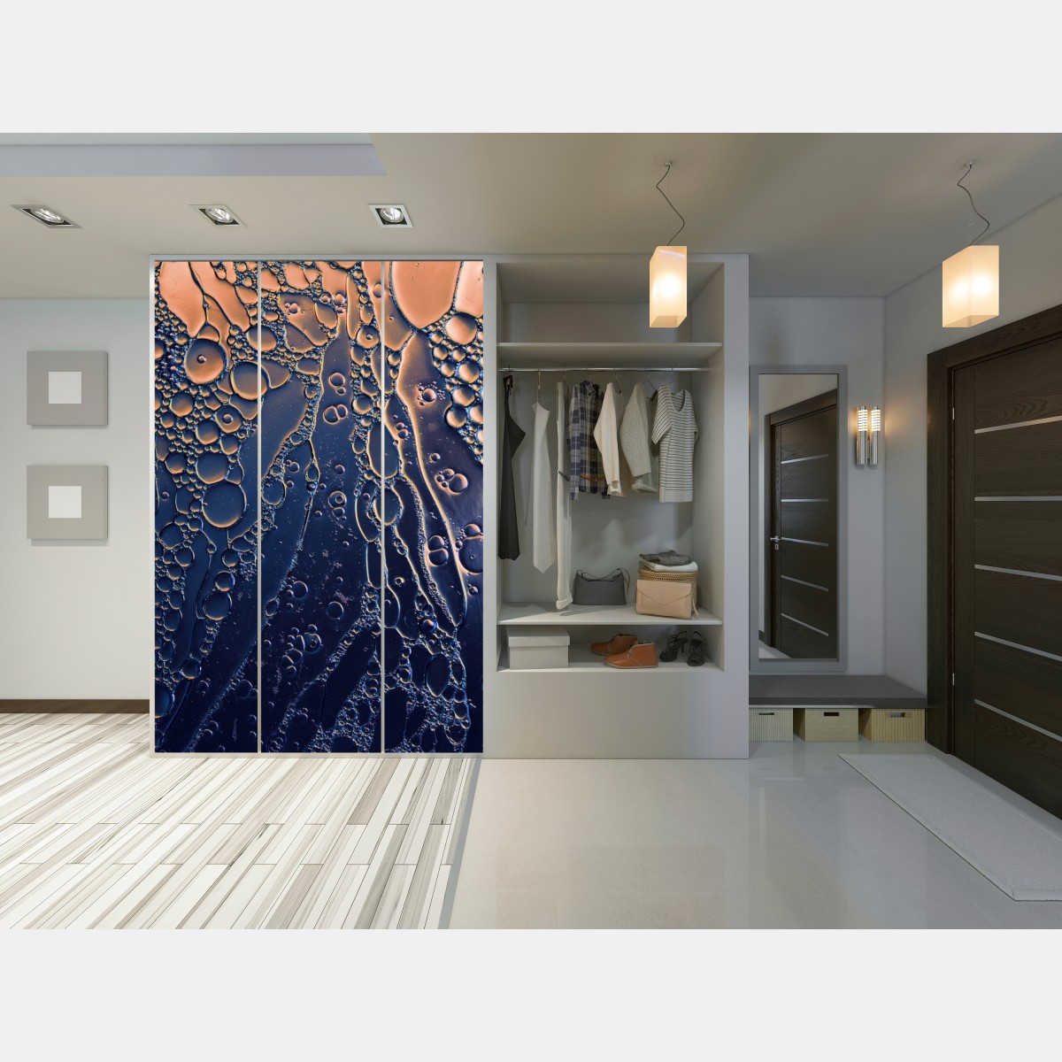 Naklejka na szafę niebiesko-złote abstrakcyjne bąbelki – Wallissimo® Naklejka na szafę niebiesko-złote abstrakcyjne bąbelki – Wallissimo®