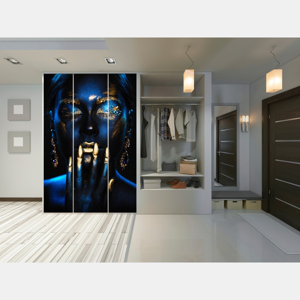 Naklejka na szafę mistyczny portret w złocie i błękicie – Wallissimo® Naklejka na szafę mistyczny portret w złocie i błękicie – Wallissimo®