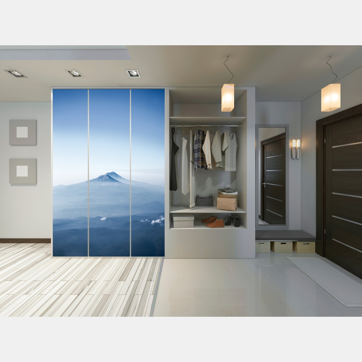 Naklejka na szafę mglisty niebieski szczyt górski – Wallissimo® Naklejka na szafę mglisty niebieski szczyt górski – Wallissimo®