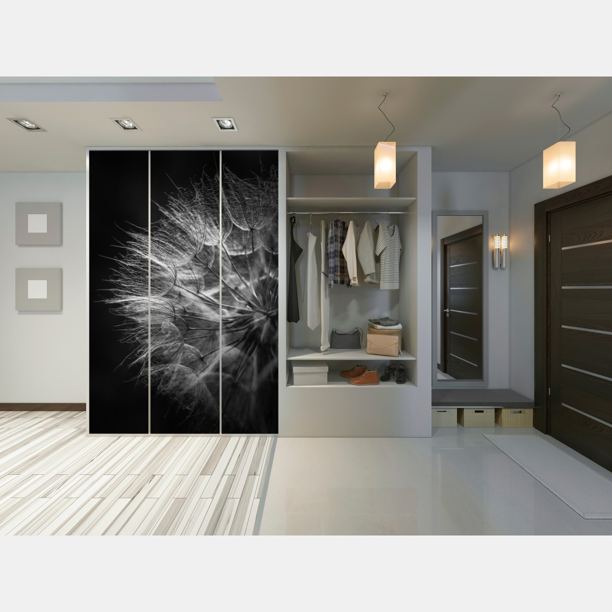 Naklejka na szafę delikatny puch dmuchawca w monochromie – Wallissimo® Naklejka na szafę delikatny puch dmuchawca w monochromie – Wallissimo®