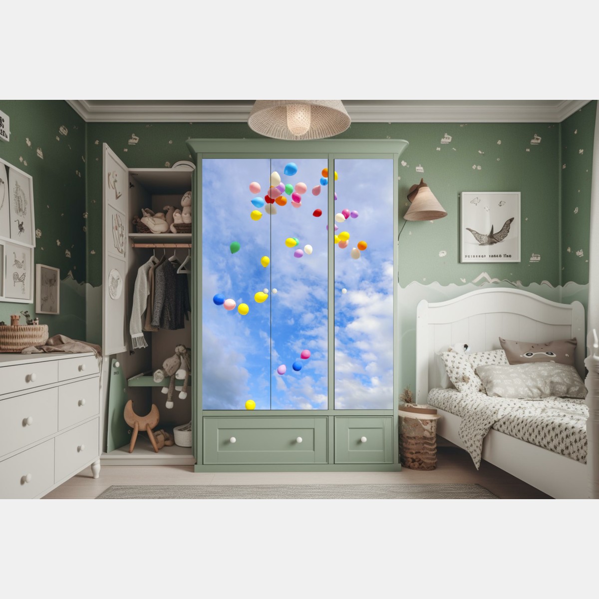 Naklejka na szafę kolorowe balony unoszące się w niebie – Wallissimo® Naklejka na szafę kolorowe balony unoszące się w niebie – Wallissimo®