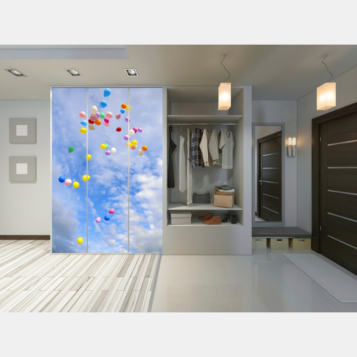 Naklejka na szafę kolorowe balony unoszące się w niebie – Wallissimo® Naklejka na szafę kolorowe balony unoszące się w niebie – Wallissimo®
