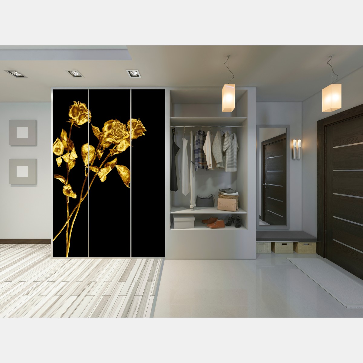 Naklejka na szafę złote róże na czarnym tle – Wallissimo® Naklejka na szafę złote róże na czarnym tle – Wallissimo®