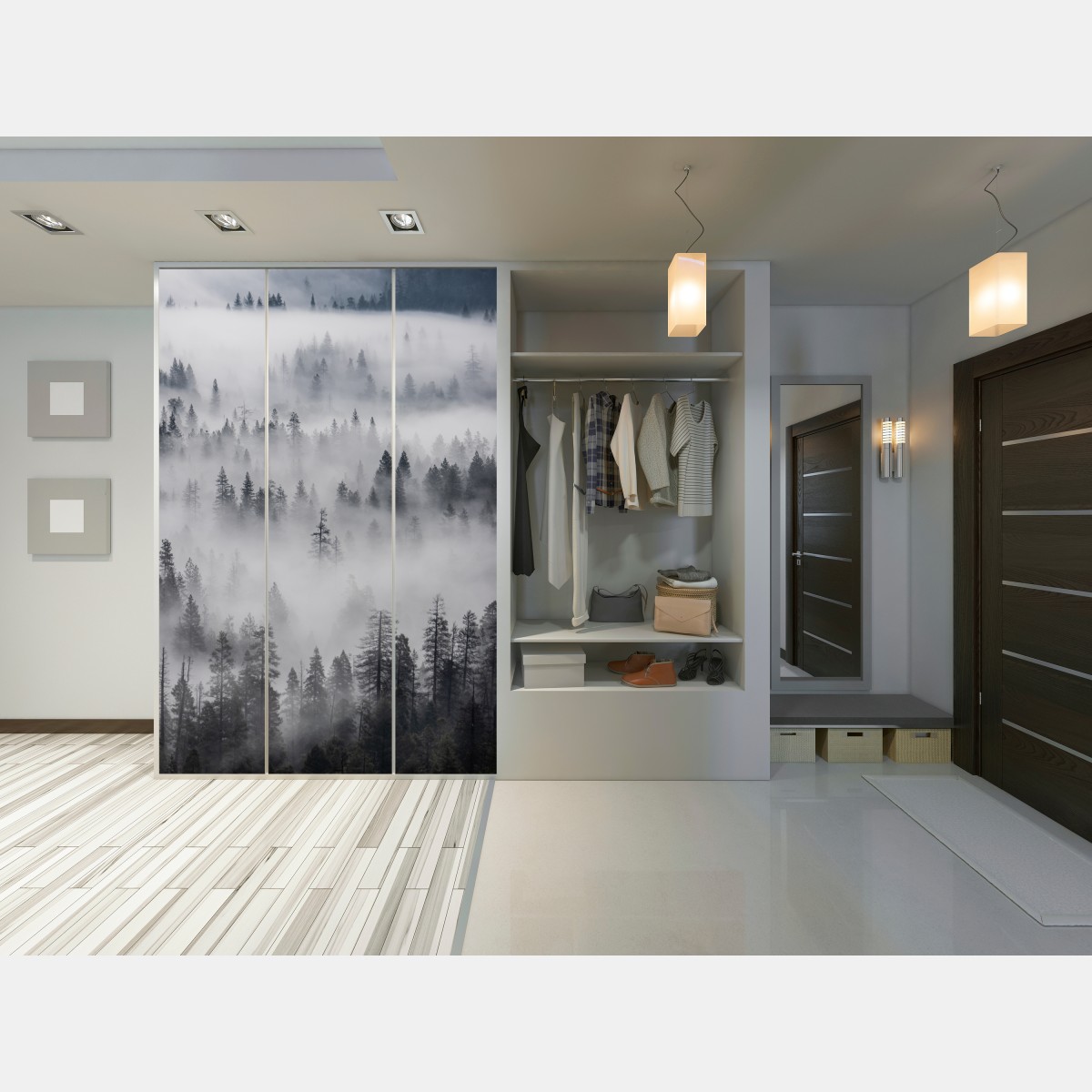 Naklejka na szafę mglisty las sosnowy – Wallissimo® Naklejka na szafę mglisty las sosnowy – Wallissimo®