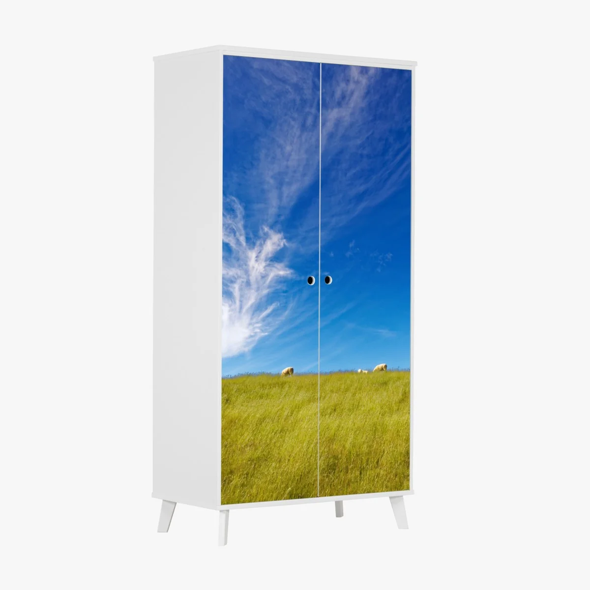 Naklejka na szafę spokojna łąka pod błękitnym niebem – Wallissimo® Naklejka na szafę spokojna łąka pod błękitnym niebem – Wallissimo®