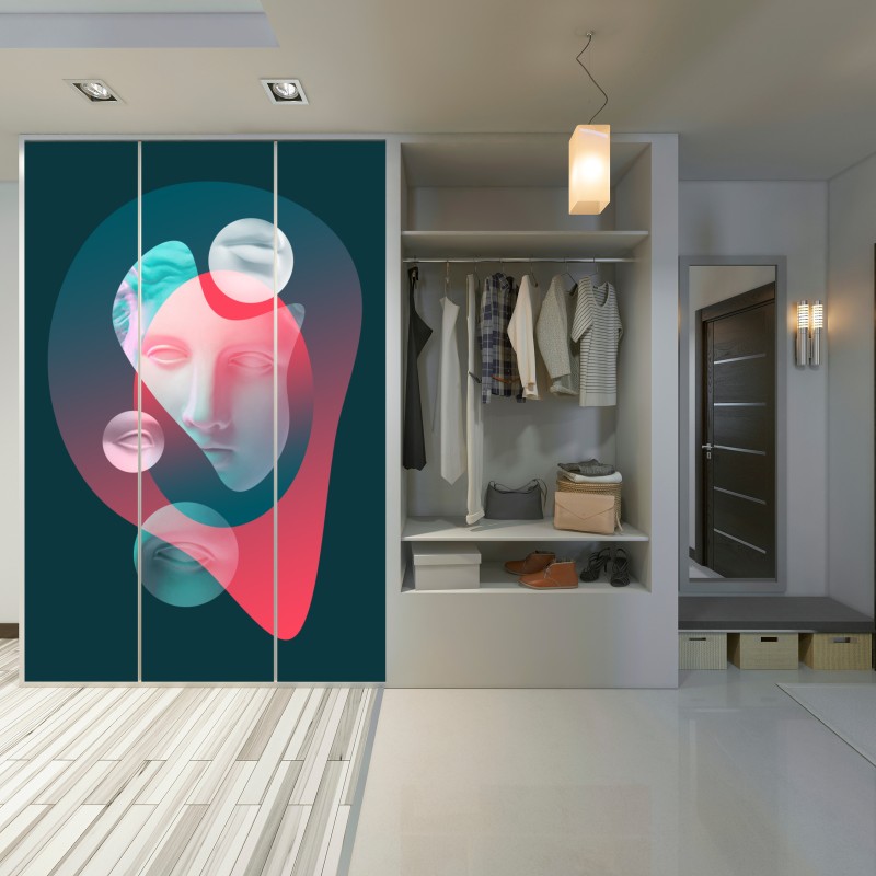 Naklejka na szafę surrealistyczna klasyczna twarz w duotonie – Wallissimo® Naklejka na szafę surrealistyczna klasyczna twarz w duotonie – Wallissimo®