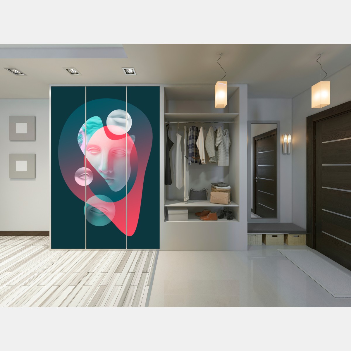 Naklejka na szafę surrealistyczna klasyczna twarz w duotonie – Wallissimo® Naklejka na szafę surrealistyczna klasyczna twarz w duotonie – Wallissimo®