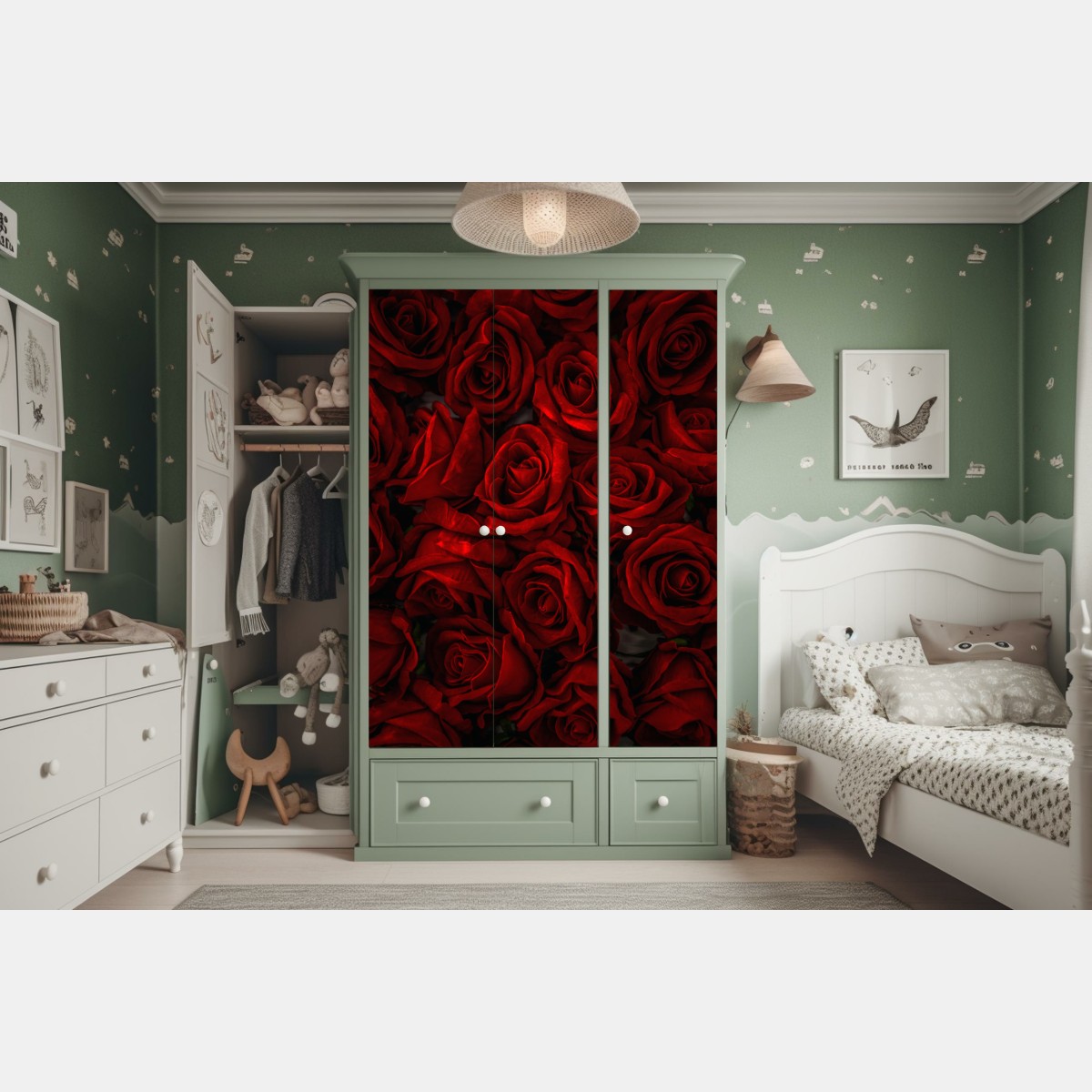 Naklejka na szafę intensywne czerwone róże z bliska – Wallissimo® Naklejka na szafę intensywne czerwone róże z bliska – Wallissimo®