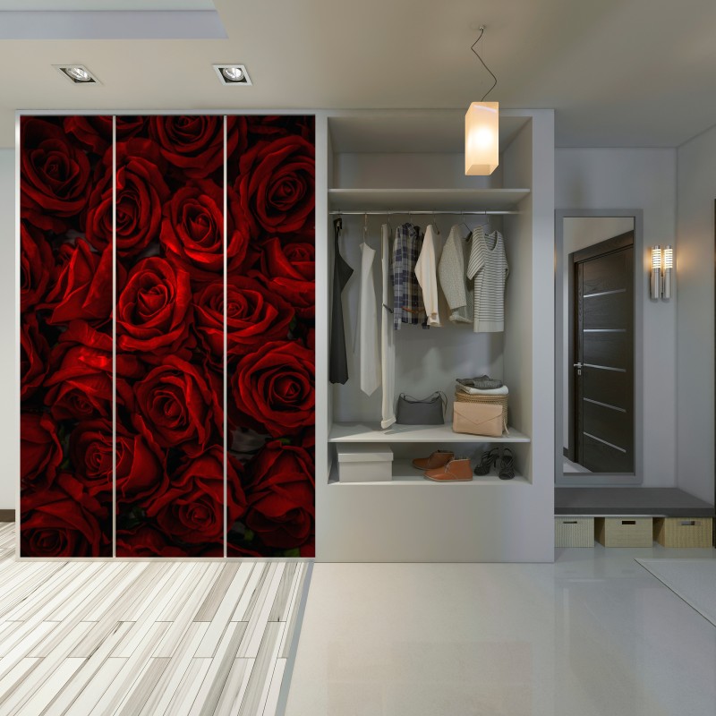 Naklejka na szafę intensywne czerwone róże z bliska – Wallissimo® Naklejka na szafę intensywne czerwone róże z bliska – Wallissimo®