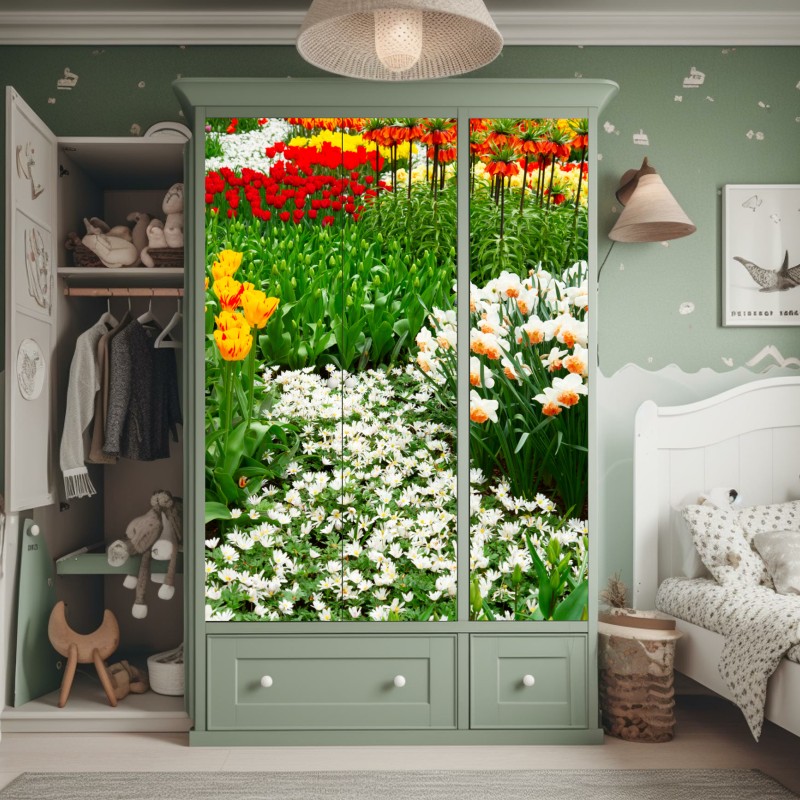 Naklejka na szafę tropikalny wzór hibiskusa i plumerii – Wallissimo®