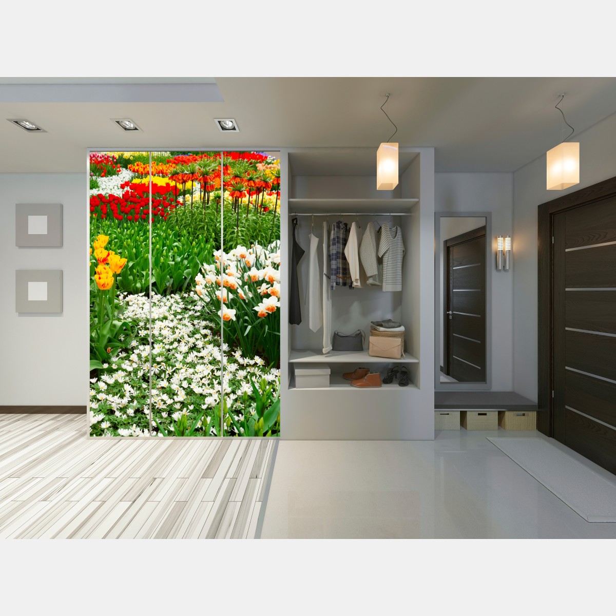 Naklejka na szafę żywy wiosenny ogród kwiatowy – Wallissimo® Naklejka na szafę żywy wiosenny ogród kwiatowy – Wallissimo®