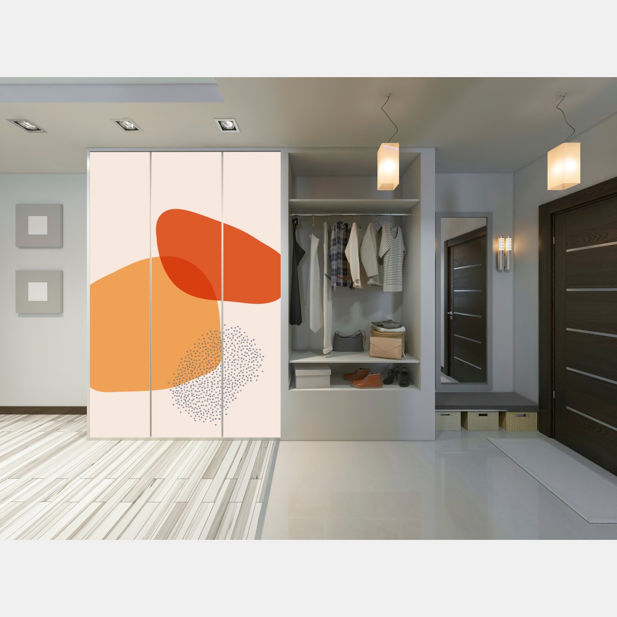 Naklejka na szafę ciepłe abstrakcyjne formy – Wallissimo® Naklejka na szafę ciepłe abstrakcyjne formy – Wallissimo®