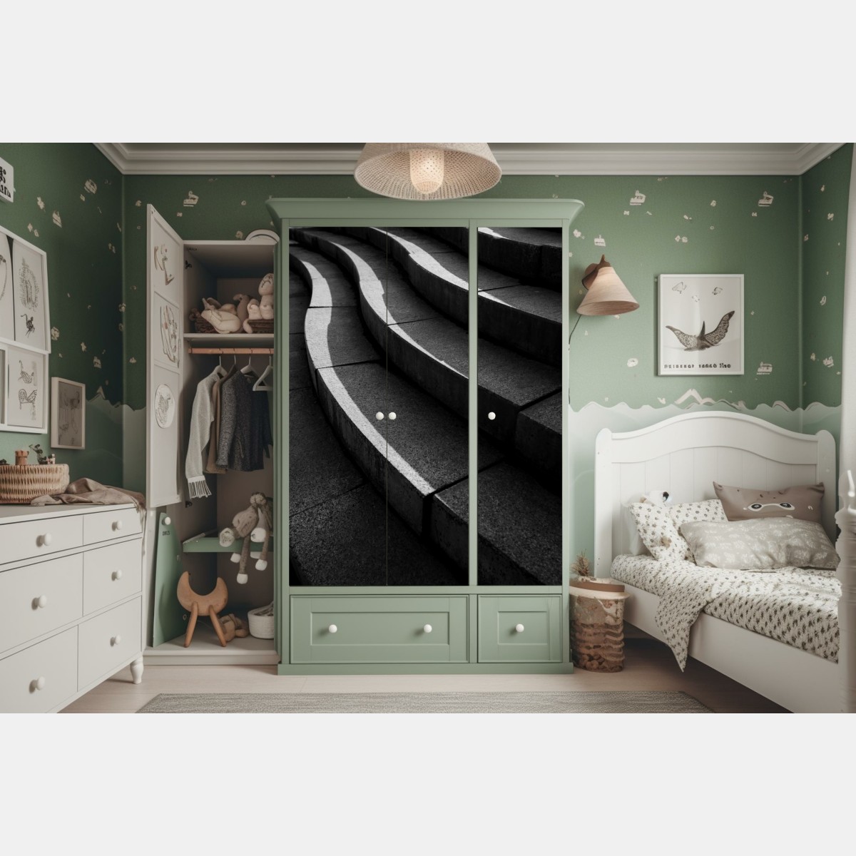 Naklejka na szafę zakrzywione betonowe schody w cieniu – Wallissimo® Naklejka na szafę zakrzywione betonowe schody w cieniu – Wallissimo®