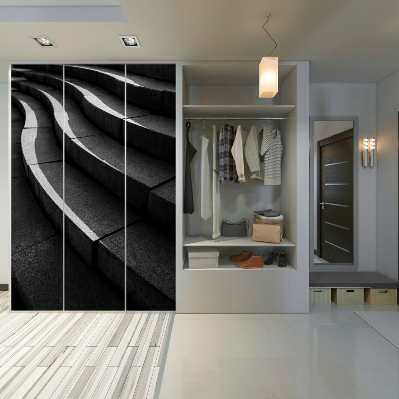 Naklejka na szafę zakrzywione betonowe schody w cieniu – Wallissimo® Naklejka na szafę zakrzywione betonowe schody w cieniu – Wallissimo®