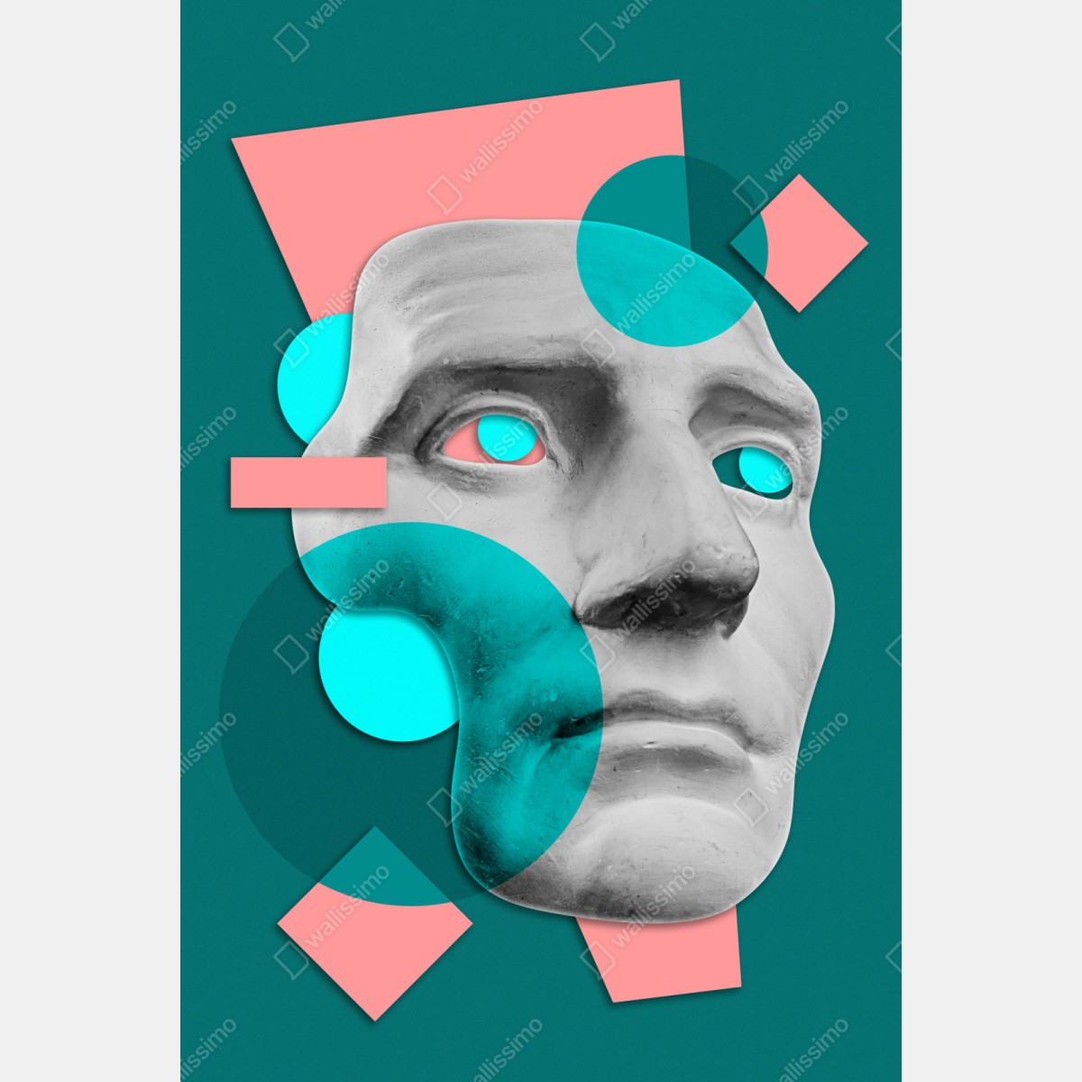 Naklejka na szafę abstrakcyjna klasyczna maska w turkusie i różu – Wallissimo® Naklejka na szafę abstrakcyjna klasyczna maska w turkusie i różu – Wallissimo®