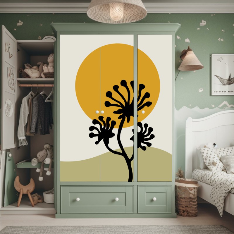 Naklejka na szafę złote pole pod szerokim błękitnym niebem – Wallissimo®