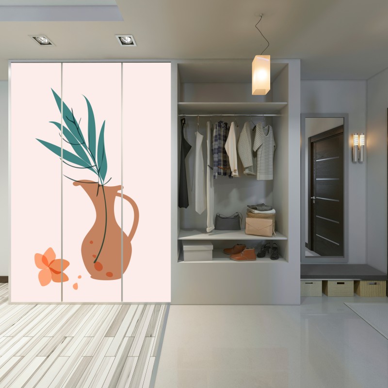 Naklejka na szafę pastelowa botaniczna waza z liśćmi – Wallissimo® Naklejka na szafę pastelowa botaniczna waza z liśćmi – Wallissimo®