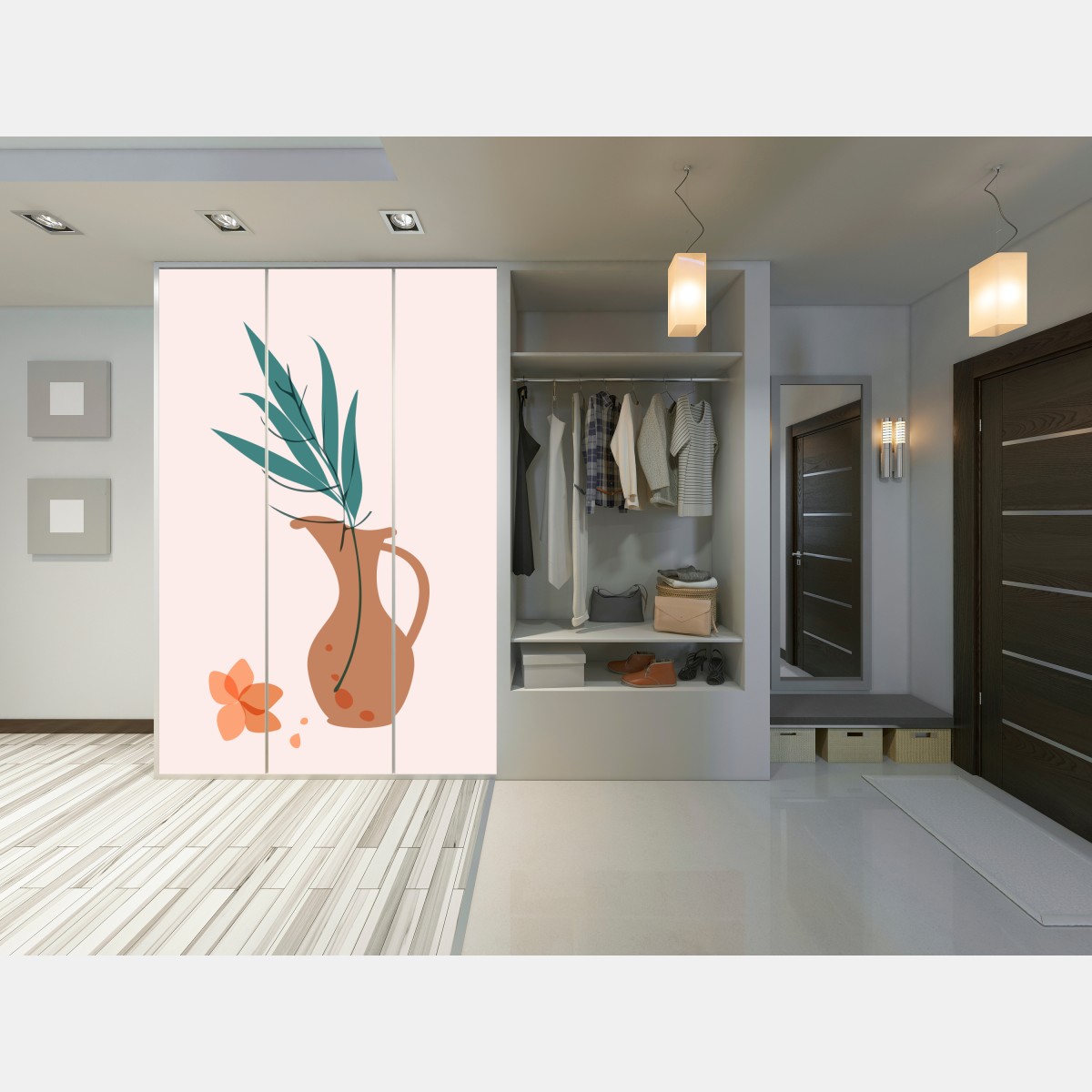 Naklejka na szafę pastelowa botaniczna waza z liśćmi – Wallissimo® Naklejka na szafę pastelowa botaniczna waza z liśćmi – Wallissimo®