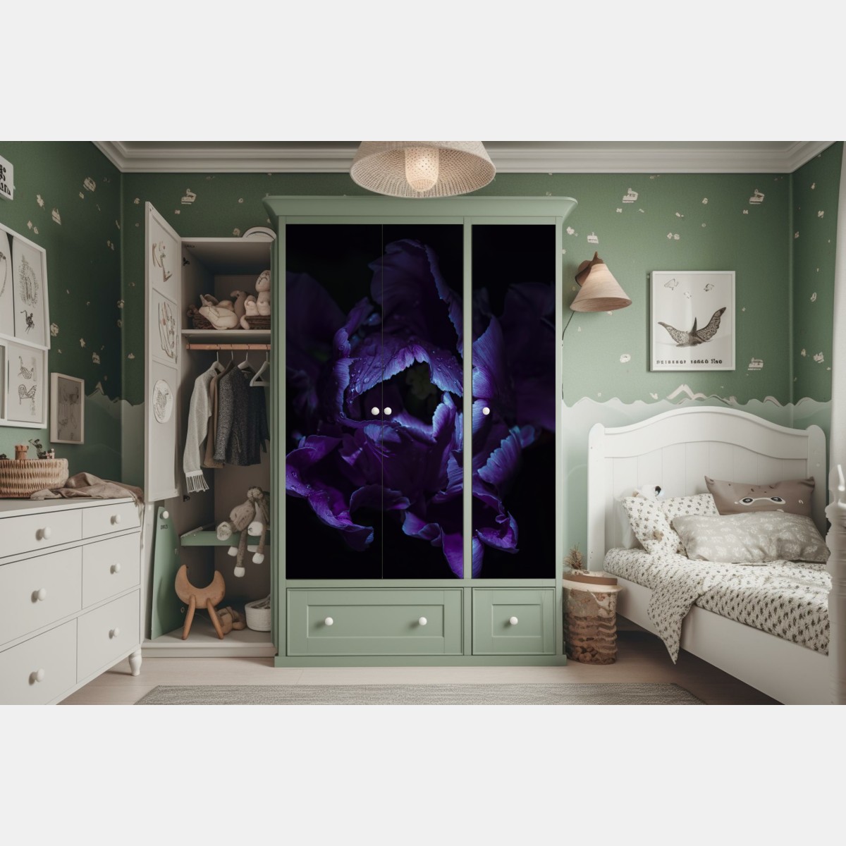 Naklejka na szafę fioletowy tulipan w ultrafiolecie – Wallissimo® Naklejka na szafę fioletowy tulipan w ultrafiolecie – Wallissimo®