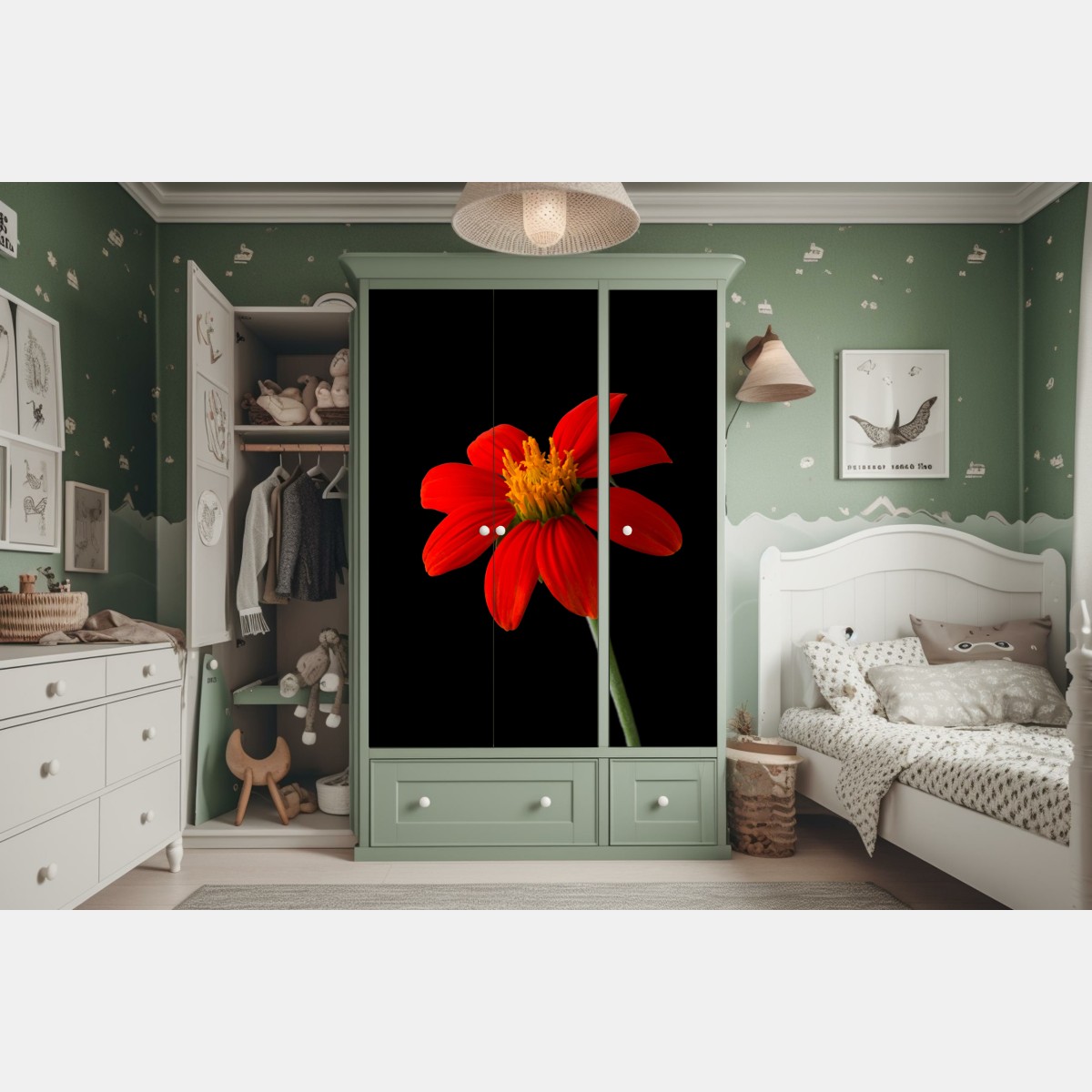 Naklejka na szafę żywy słonecznik meksykański na czarnym tle – Wallissimo® Naklejka na szafę żywy słonecznik meksykański na czarnym tle – Wallissimo®