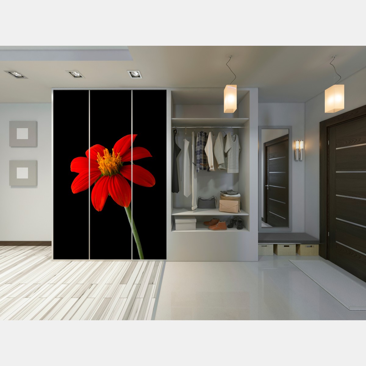 Naklejka na szafę żywy słonecznik meksykański na czarnym tle – Wallissimo® Naklejka na szafę żywy słonecznik meksykański na czarnym tle – Wallissimo®