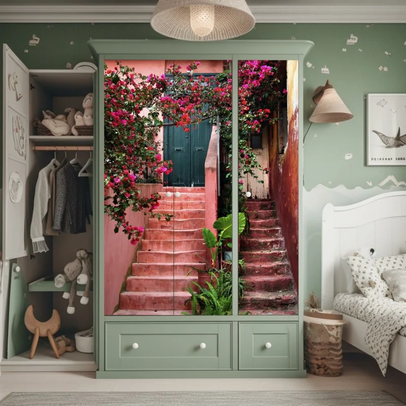 Naklejka na szafę tropikalny wzór hibiskusa – Wallissimo®