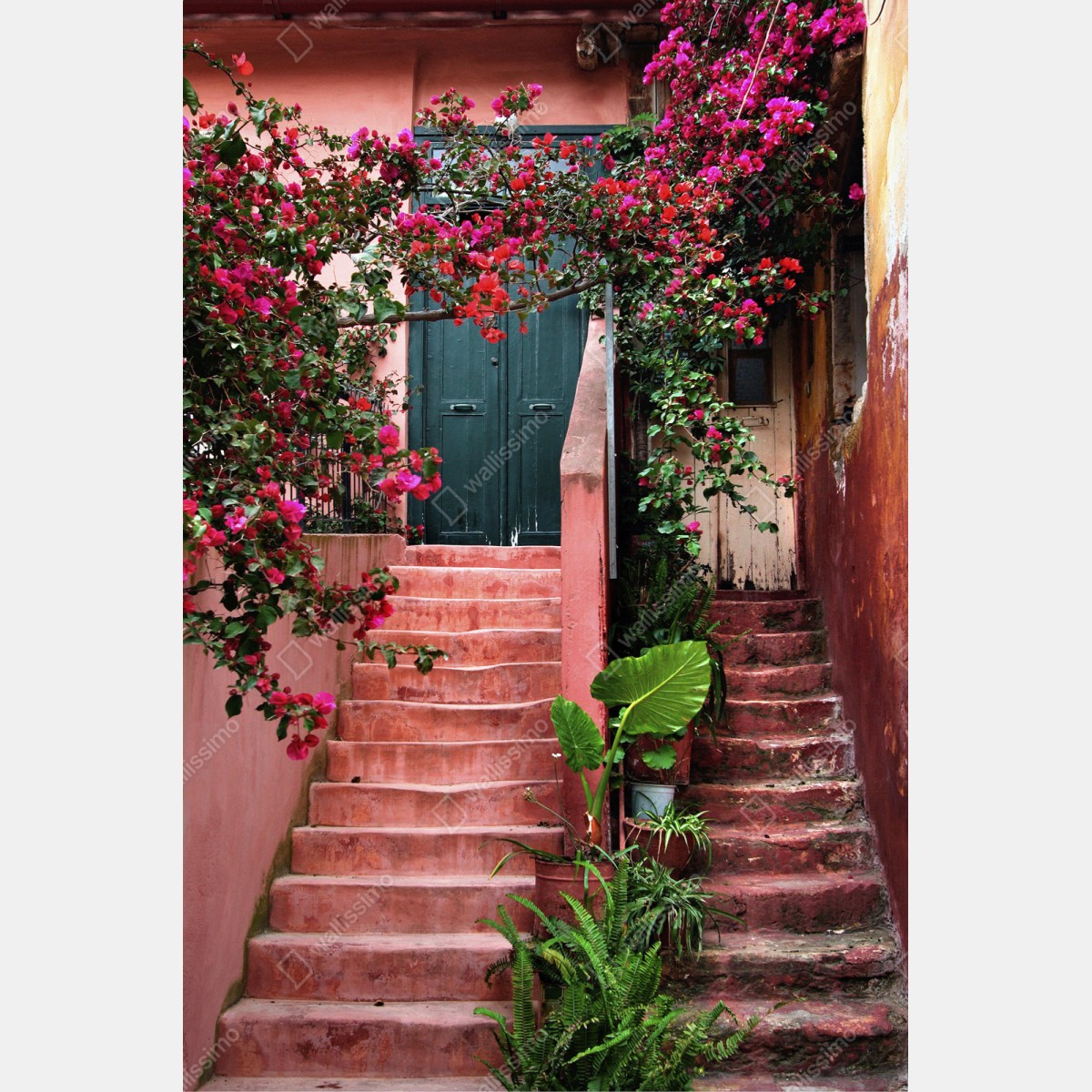 Naklejka na szafę schody z bugenwillą i zielenią – Wallissimo® Naklejka na szafę schody z bugenwillą i zielenią – Wallissimo®