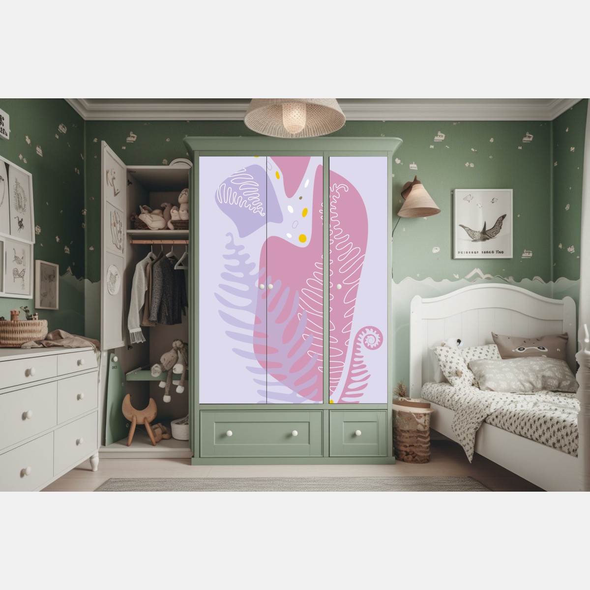 Naklejka na szafę delikatna pastelowa kompozycja botaniczna – Wallissimo® Naklejka na szafę delikatna pastelowa kompozycja botaniczna – Wallissimo®