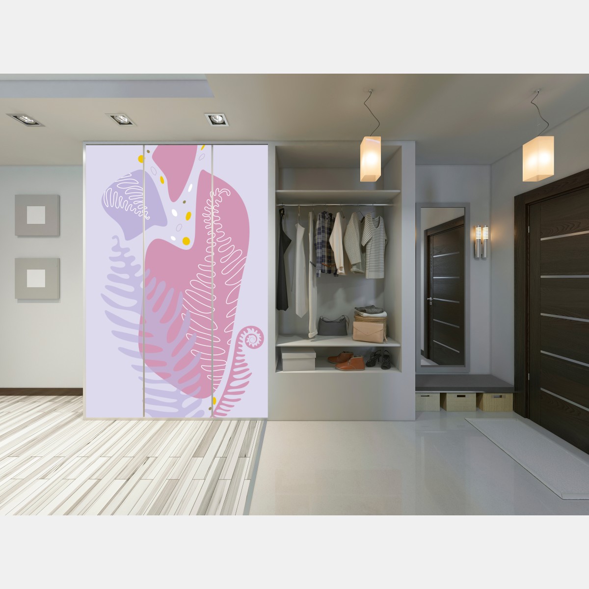 Naklejka na szafę delikatna pastelowa kompozycja botaniczna – Wallissimo® Naklejka na szafę delikatna pastelowa kompozycja botaniczna – Wallissimo®