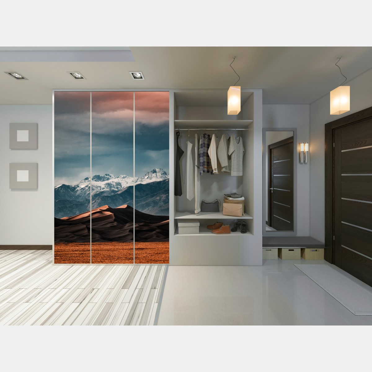 Naklejka na szafę wydmy pustyni pod zaśnieżonymi szczytami – Wallissimo® Naklejka na szafę wydmy pustyni pod zaśnieżonymi szczytami – Wallissimo®