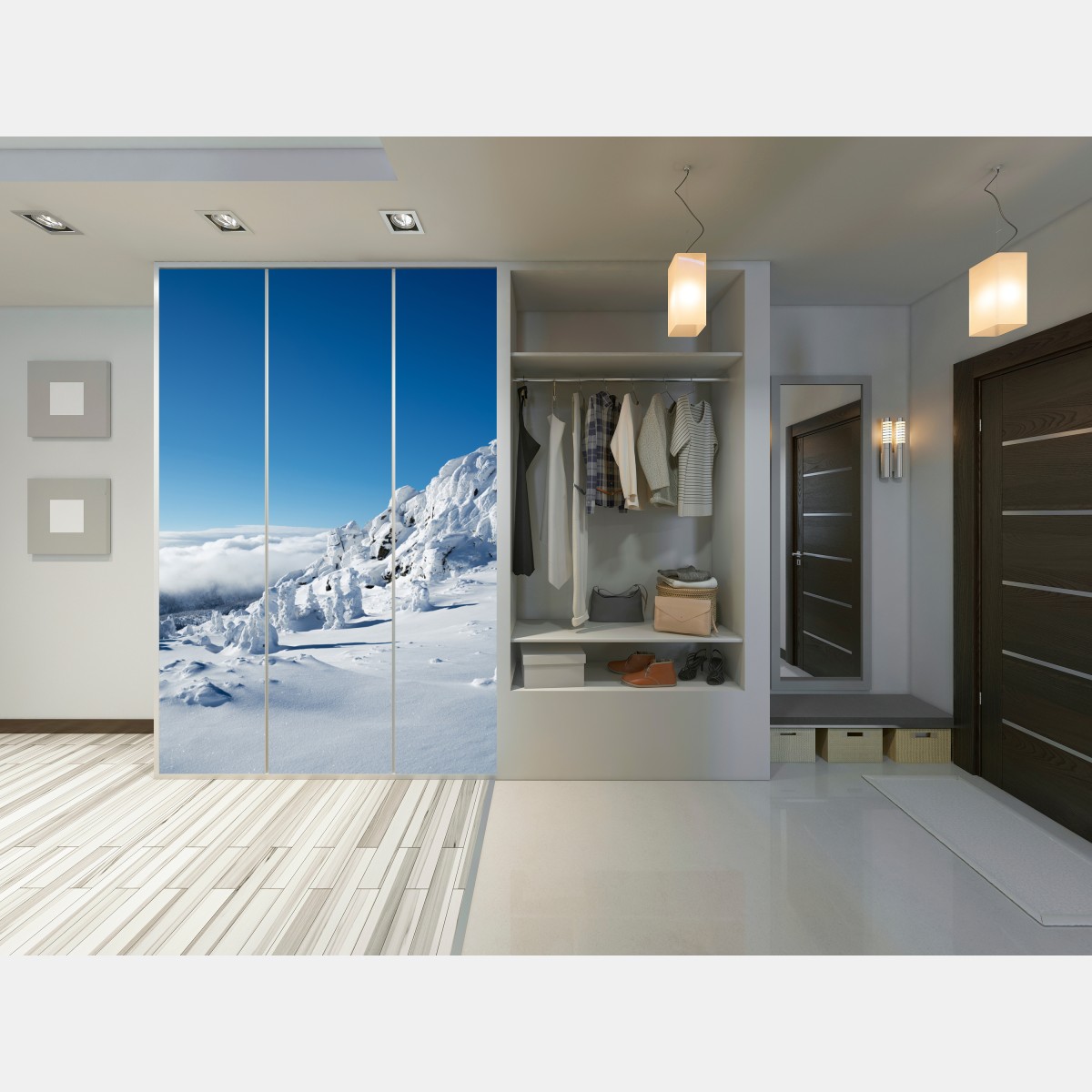 Naklejka na szafę spokojny zimowy krajobraz górski – Wallissimo® Naklejka na szafę spokojny zimowy krajobraz górski – Wallissimo®