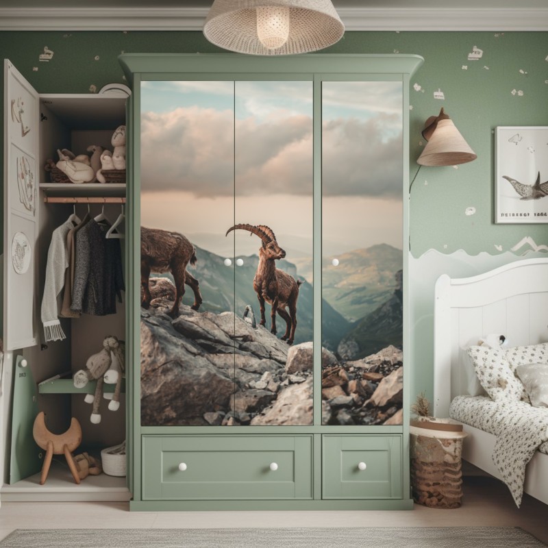 Naklejka na szafę elegancki szary wzór damasceński – Wallissimo®