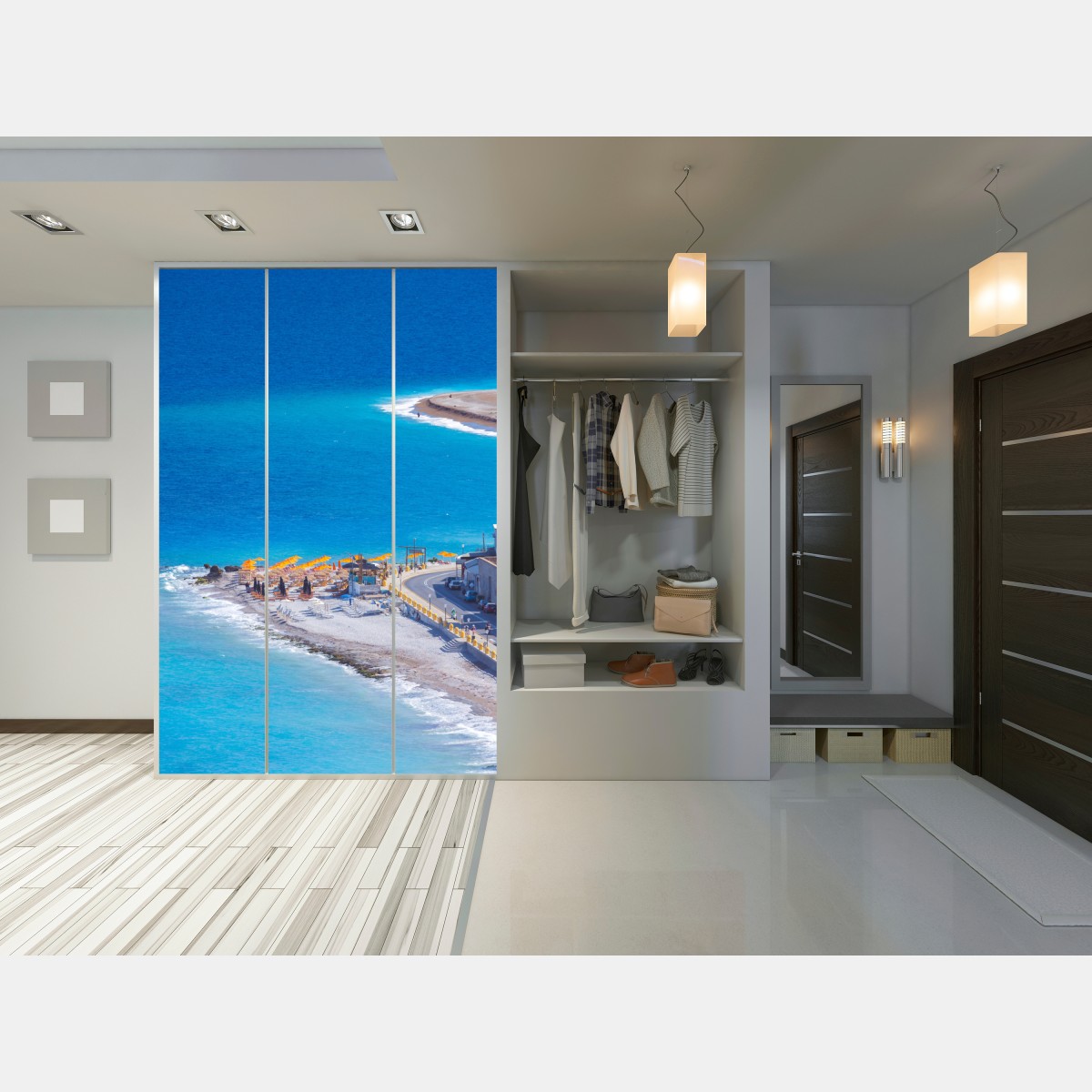 Naklejka na szafę Rodos plaża z kolorowymi parasolami – Wallissimo® Naklejka na szafę Rodos plaża z kolorowymi parasolami – Wallissimo®