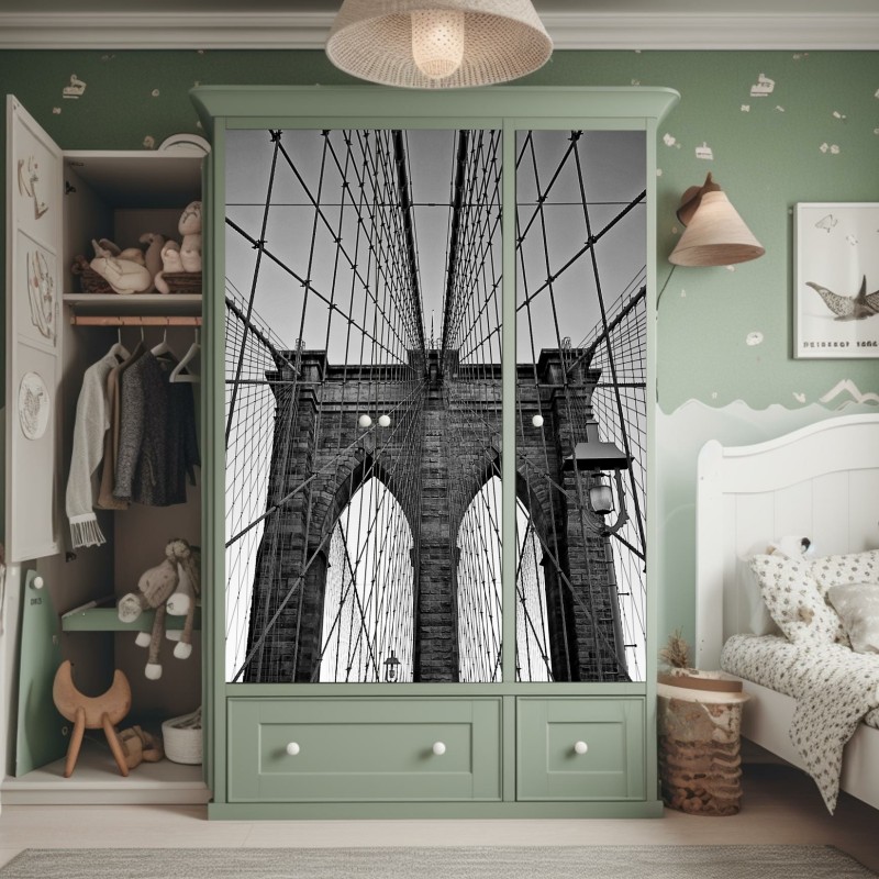 Naklejka na szafę złota magnolia na turkusowym tle – Wallissimo®