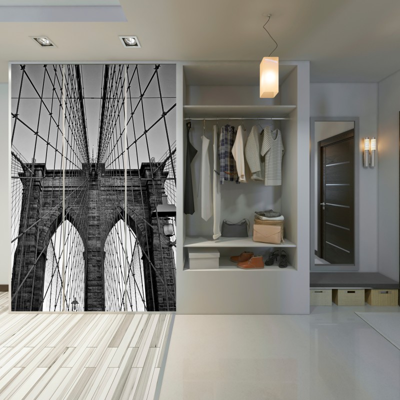 Naklejka na szafę symetryczny most wiszący w czerni i bieli – Wallissimo® Naklejka na szafę symetryczny most wiszący w czerni i bieli – Wallissimo®