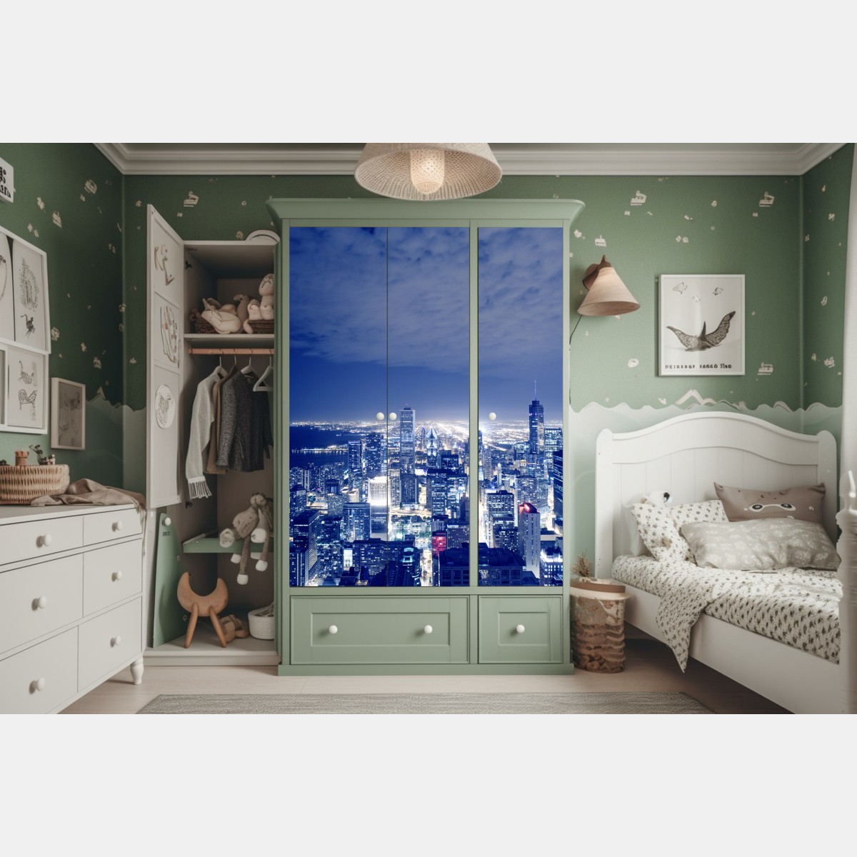 Naklejka na szafę Chicago nocna panorama miasta – Wallissimo® Naklejka na szafę Chicago nocna panorama miasta – Wallissimo®