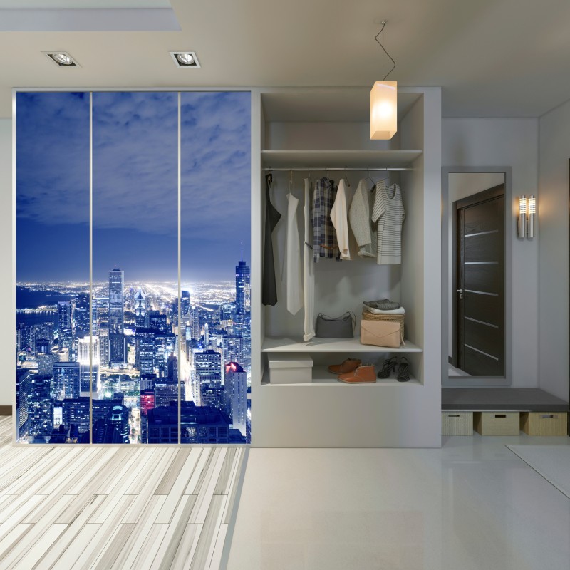 Naklejka na szafę Chicago nocna panorama miasta – Wallissimo® Naklejka na szafę Chicago nocna panorama miasta – Wallissimo®