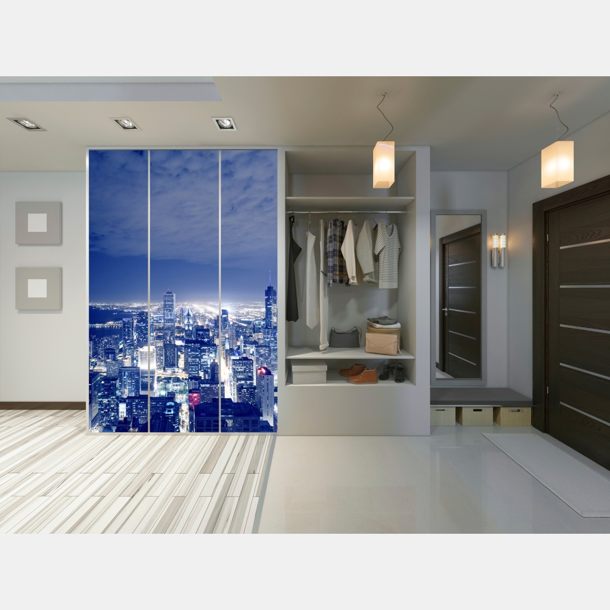 Naklejka na szafę Chicago nocna panorama miasta – Wallissimo® Naklejka na szafę Chicago nocna panorama miasta – Wallissimo®