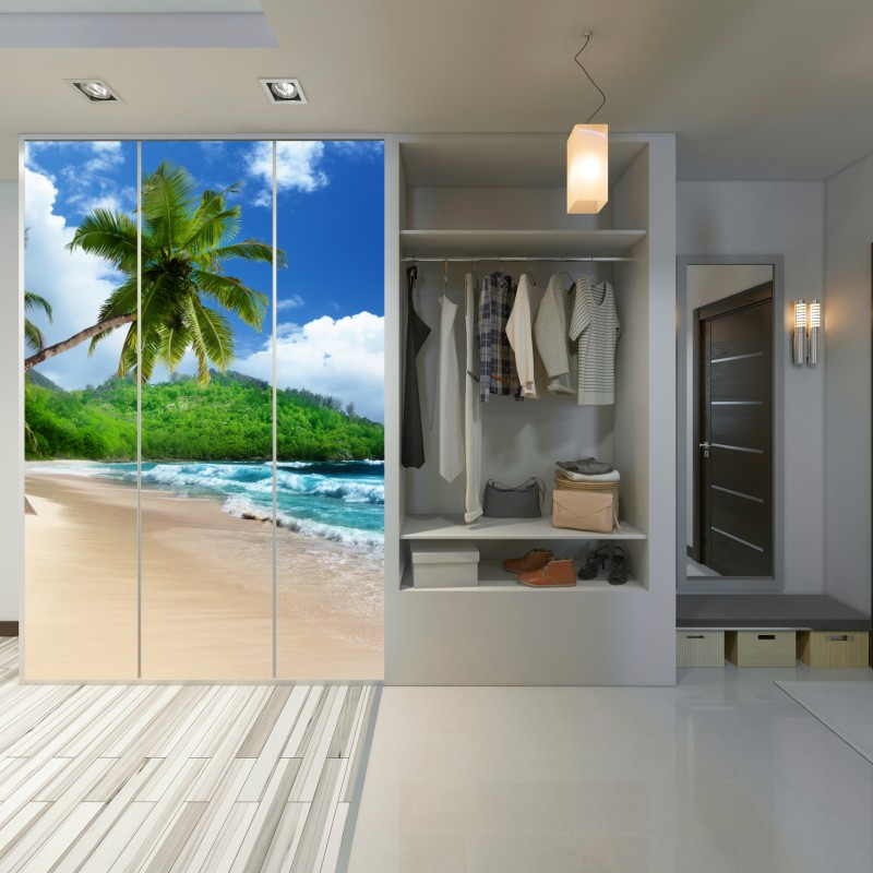 Naklejka na szafę spokojna tropikalna plaża na Mahe, Seszele – Wallissimo® Naklejka na szafę spokojna tropikalna plaża na Mahe, Seszele – Wallissimo®