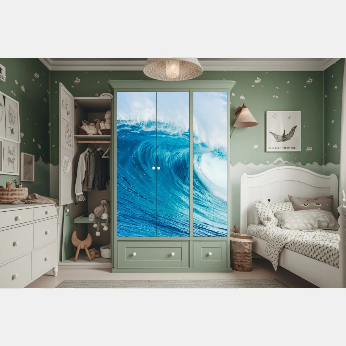 Naklejka na szafę majestatyczna niebieska fala oceaniczna – Wallissimo® Naklejka na szafę majestatyczna niebieska fala oceaniczna – Wallissimo®