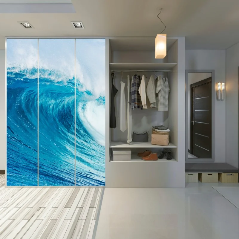 Naklejka na szafę majestatyczna niebieska fala oceaniczna – Wallissimo® Naklejka na szafę majestatyczna niebieska fala oceaniczna – Wallissimo®