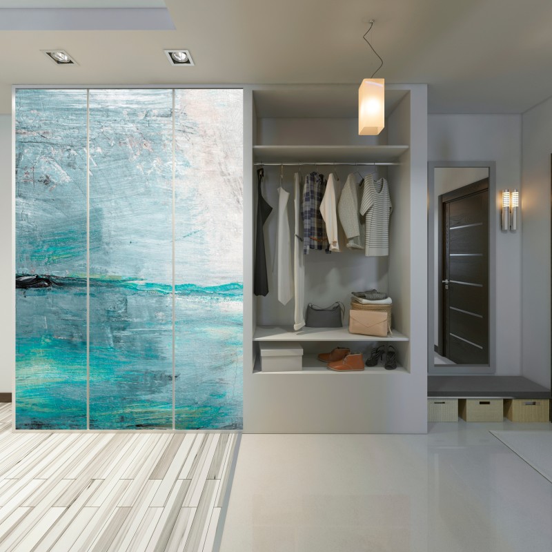 Naklejka na szafę spokojna turkusowa abstrakcyjna morska panorama – Wallissimo® Naklejka na szafę spokojna turkusowa abstrakcyjna morska panorama – Wallissimo®