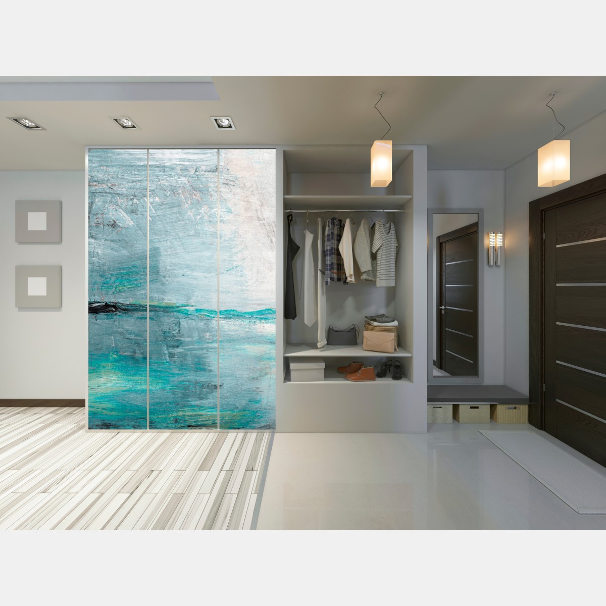 Naklejka na szafę spokojna turkusowa abstrakcyjna morska panorama – Wallissimo® Naklejka na szafę spokojna turkusowa abstrakcyjna morska panorama – Wallissimo®