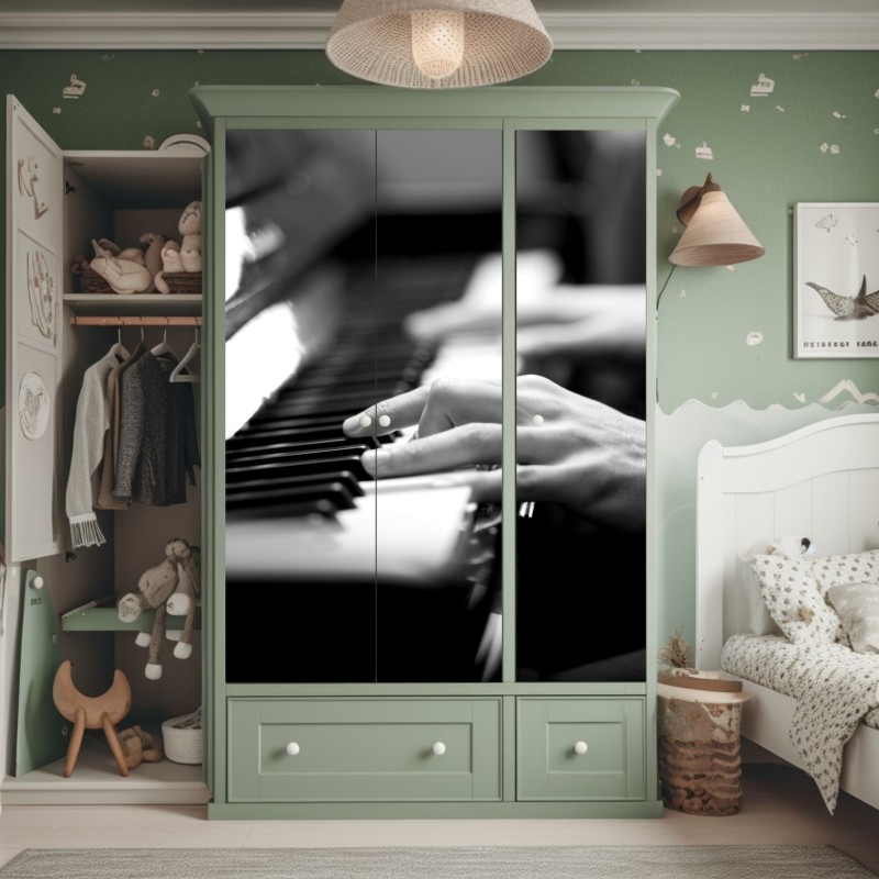 Naklejka na szafę karawana wielbłądów o zachodzie słońca na pustyni – Wallissimo®