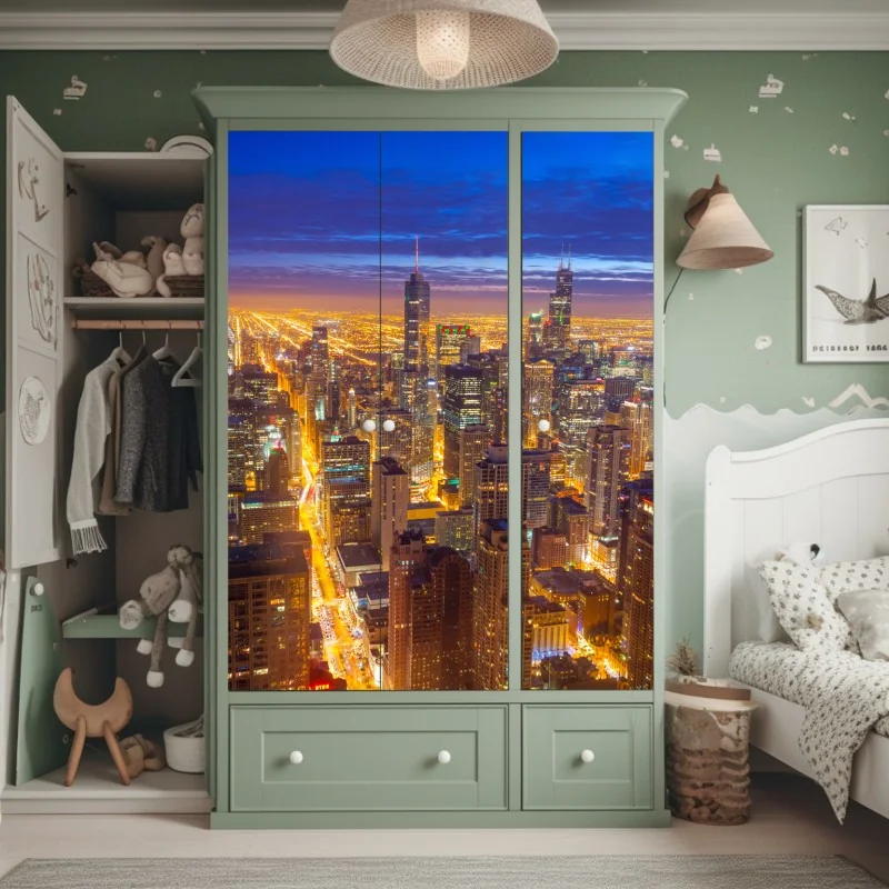 Naklejka na szafę turkusowo-koralowa abstrakcyjna kompozycja – Wallissimo®