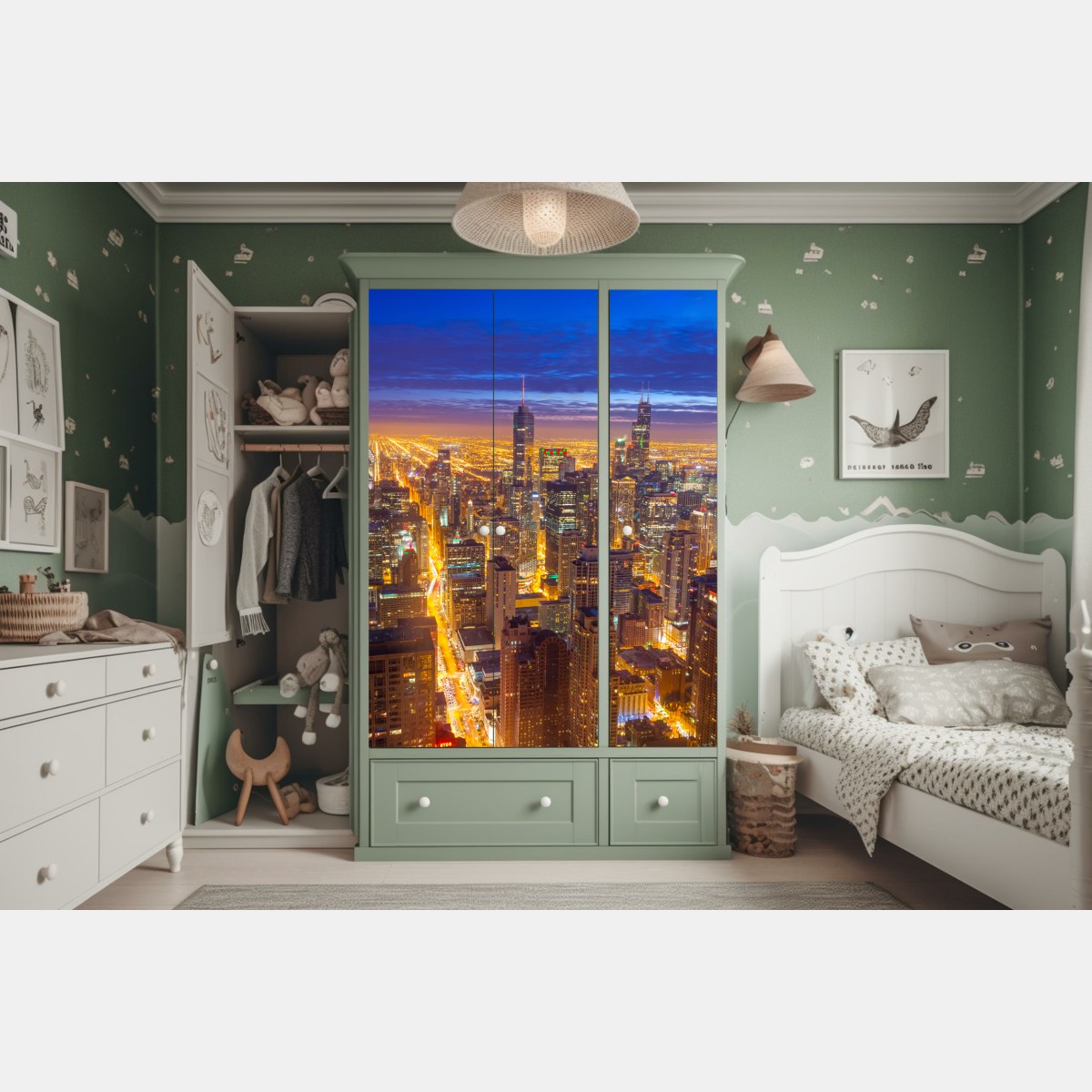 Naklejka na szafę Chicago nocna panorama miasta – Wallissimo® Naklejka na szafę Chicago nocna panorama miasta – Wallissimo®