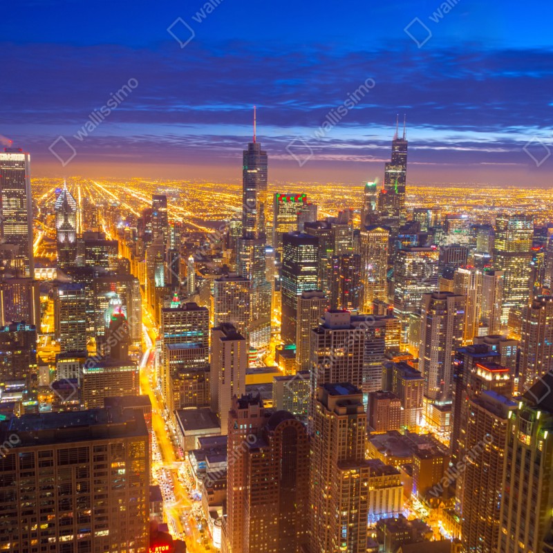 Naklejka na szafę Chicago nocna panorama miasta – Wallissimo® Naklejka na szafę Chicago nocna panorama miasta – Wallissimo®