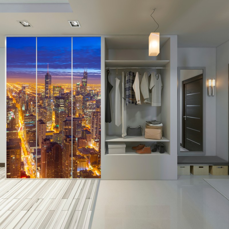 Naklejka na szafę Chicago nocna panorama miasta – Wallissimo® Naklejka na szafę Chicago nocna panorama miasta – Wallissimo®